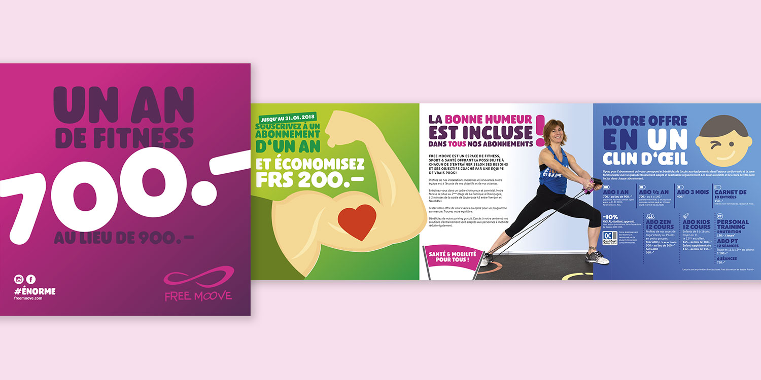 Flyer de présentation des offres d'abonnement du fitness Free Moove